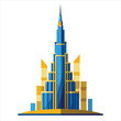 colorful flat illustration of iconic landmark, burj khalifa