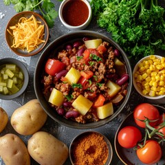 Wall Mural - The colorful hearty cooking ingredients in the kitchen are arranged separately and colorfully