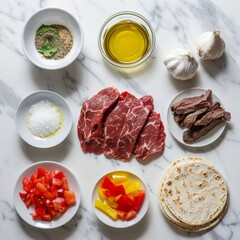 Wall Mural - the ingredients for a steak quesadilla recipe