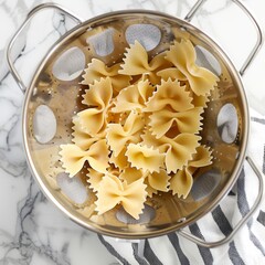 Wall Mural - uncooked bow tie pasta in a colander