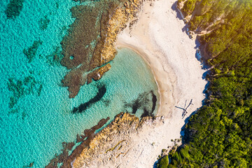 Aerial view of Baia dei Turchi, Puglia region, Italy. Turkish Bay (or Baia dei Turchi), this coast of Apulia is one of the most important ecosystems in Salento, Italy. Seacoast of Baia dei Turchi.