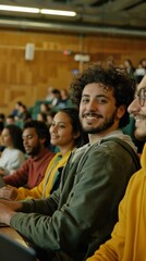Poster - Diverse Group of College Students Engaged in Interactive Lecture with Tech Gadgets Indoors