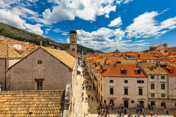 Wall Mural - Dubrovnik a city in southern Croatia fronting the Adriatic Sea, Europe. Old city center of famous town Dubrovnik, Croatia. Picturesque view on Dubrovnik old town (medieval Ragusa) and Dalmatian Coast.