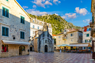 Wall Mural - View of the old town of Kotor, Montenegro. Bay of Kotor bay is one of the most beautiful places on Adriatic Sea. Historical Kotor Old town and the Kotor bay of Adriatic sea, Montenegro.