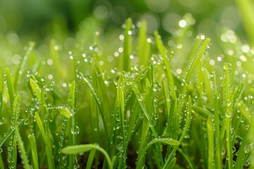 Wall Mural - rice sprouts early morning dew macro photo