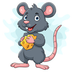 Wall Mural - Cartoon mouse holding slice of cheese