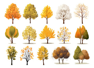 Wall Mural - set of watercolor autumn trees on isolated white background
