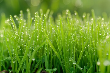 Wall Mural - rice sprouts early morning dew macro photo