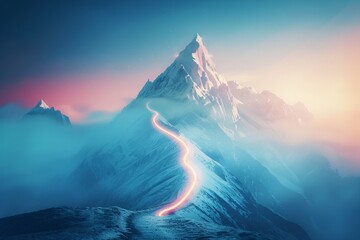 Wall Mural - A mountain range with a winding road leading up to it