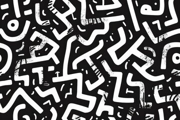 Wall Mural - A black and white abstract painting with a lot of lines and shapes