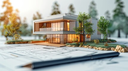 Wall Mural -  Architectural Sketch, Home Concept 3D Rendering