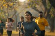 © Wan - group of friends jogging together in a scenic park