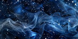 Starry Night Sky Texture Dark Blue Tulle Chiffon with Silver Stars
