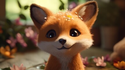 Wall Mural - adorable baby fox. created with generative ai.