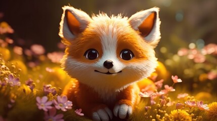 Wall Mural - adorable baby fox. created with generative ai.