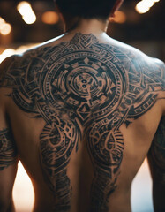 Wall Mural - tribal tattoo's on persons back side, isolated white background, copy space for text
