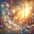 © jiraporn - enchanting view of whimsical bubbles, showcasing a multitude of transparent and iridescent spheres floating in a sunlit setting