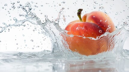 Wall Mural - Peach in water splash, fresh juicy peach