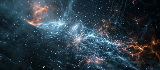 Wall Mural - a stunning image of a distant galaxy gleaming in vivid blue and orange hues set against a dark cosmi