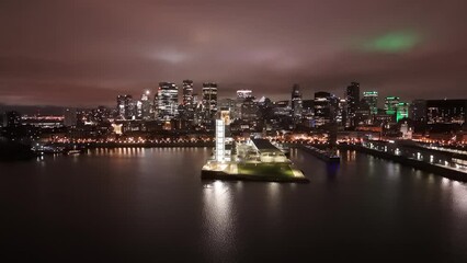 Poster - Flight along the Montreal Skyline at night with beautiful city lights of Montreal - travel photography by drone