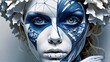 Beautiful eyes peek over a blue fashion mask for a glamorous look