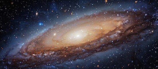 Wall Mural - close-up view of a spiral galaxy displaying a bright disk at its center