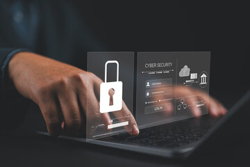 Fototapete - cybersecurity concept, user privacy security and encryption, secure internet access Future technology and cybernetics, screen padlock.