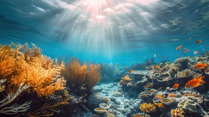 Poster - Underwater view of coral reef with fish and tropical fish.