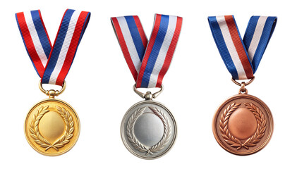 Fototapete - Set of three medals (gold, silver, and bronze) for first three winner , on a transparent background with a clipping path