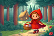 Little Red Riding Hood on her way through the forest.