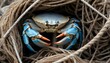 a crab peeking out from a tangle of fishing nets upscaled 9