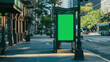 Bus stop in New York city with vertical digital OOH mockup with green screen