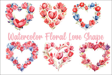 Wall Mural - Beautiful Watercolor Floral love shape Vector Illustration, Beautiful Watercolor Floral Love Shape.