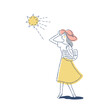 太陽と帽子を被った若い女性