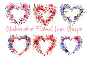 Wall Mural - Beautiful Watercolor Floral love shape Vector Illustration, Beautiful Watercolor Floral Love Shape.