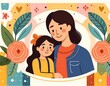 Una ilustracion creativa de una madre con su hija