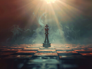 chessboard, queen standing over all chess army, winning situation, leadership concept, copyspace area,  - ai