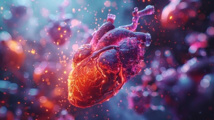 Wall Mural - 3D rendering image showcasing cutting-edge research and scientific advancements in the field of cardiovascular medicine, including novel therapies, biomarkers, and genetic studies