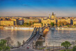 Budapest Hungary, city skyline at Danube River with Chain Bridge and St. Stephen's Basilica