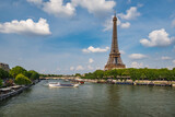 Fototapeta  - Paris France, city skyline at Eiffel Tower and Seine River