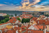 Fototapeta  - Prague Czech Republic, high angle view city skyline at Manes Bridge and Vltava River, Czechia