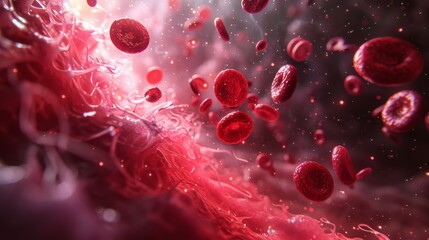 A captivating 3D rendering image showcasing the process of hemoglobin oxygenation and deoxygenation, illustrating changes in hemoglobin conformation and oxygen affinity