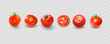 Tomato set. Red tomato collection. Photo-realistic vector tomatoes on transparent background.