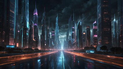 Wall Mural - A futuristic metropolis where transportation is achieved through teleportation portals scattered across the cityscape ai_generated