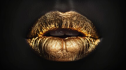 Wall Mural - Golden lips: luxurious glamour art on black background, isolated with clipping path