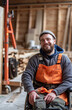 young carpenter in wheelchair, working, workplace, happy, positive atmosphere