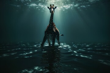 Poster - Giraffe in water 