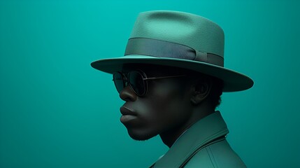 Poster - African-american male - green outfit - hat - green background - stylish composition - fashion shoot - style maker 
