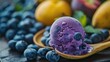 Blueberry ice cream with fresh blueberries and nectarines.