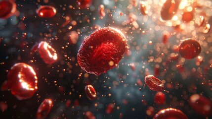 Wall Mural - 3D rendering image illustrating the role of red blood cells in oxygen transport, including binding of oxygen to hemoglobin and delivery to tissues throughout the body